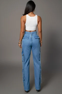 Medium Wash Jacinda Denim Utility Pants*JLUXLABEL Fashion