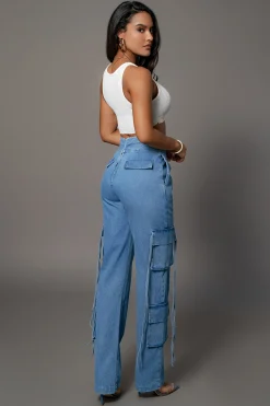 Medium Wash Jacinda Denim Utility Pants*JLUXLABEL Fashion