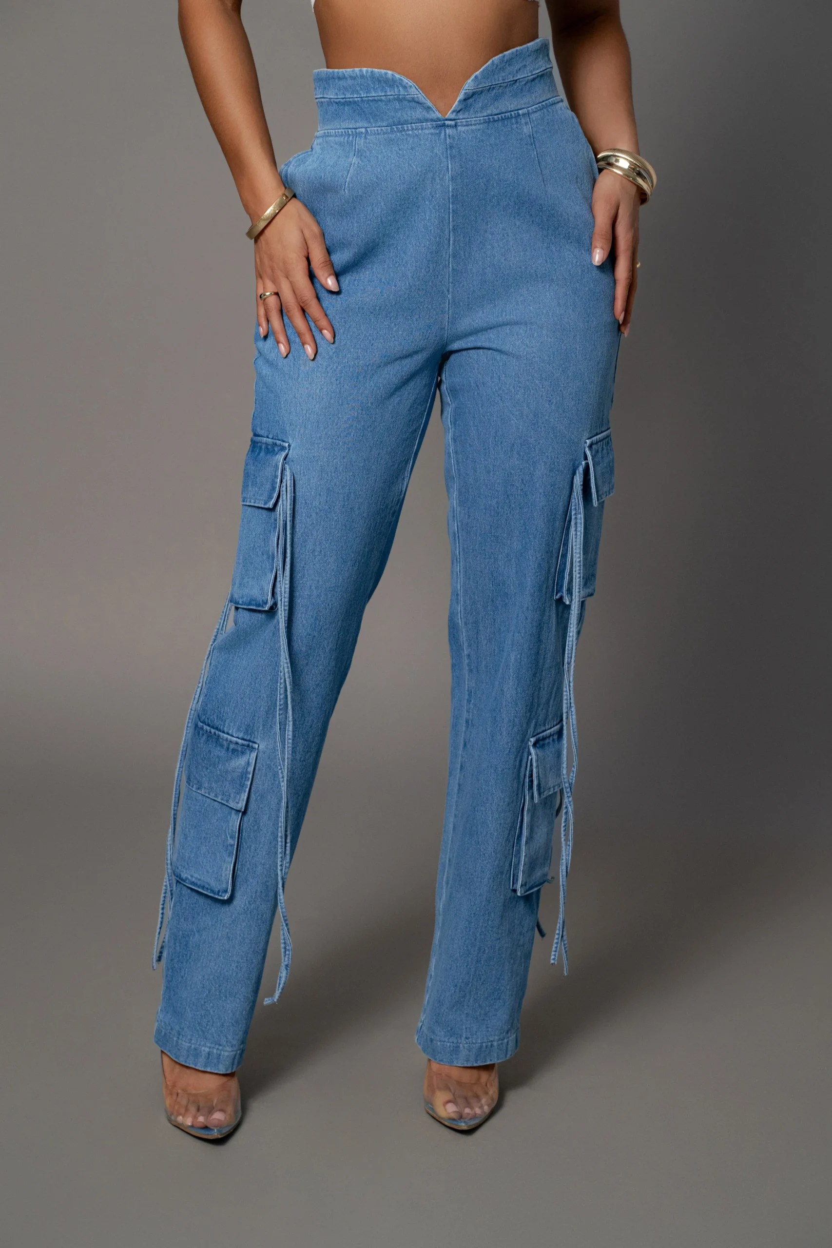 Medium Wash Jacinda Denim Utility Pants*JLUXLABEL Fashion