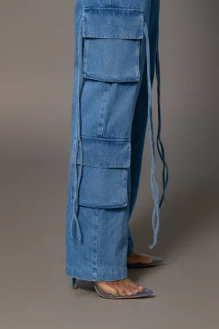 Medium Wash Jacinda Denim Utility Pants*JLUXLABEL Fashion