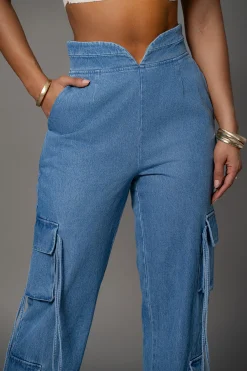 Medium Wash Jacinda Denim Utility Pants*JLUXLABEL Fashion