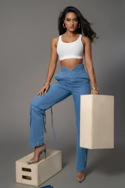 Medium Wash Jacinda Denim Utility Pants*JLUXLABEL Fashion