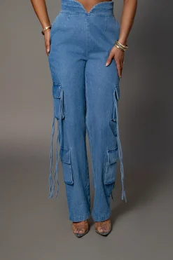 Medium Wash Jacinda Denim Utility Pants*JLUXLABEL Fashion