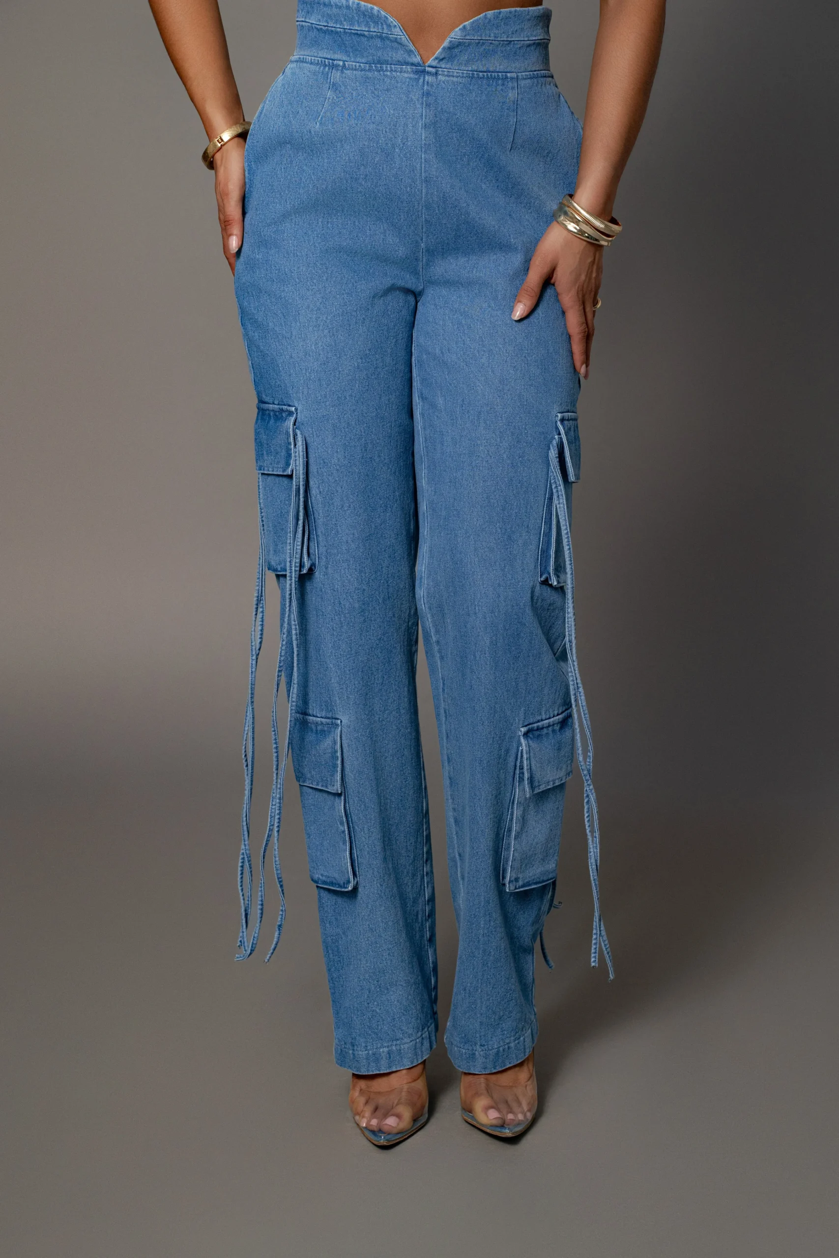 Medium Wash Jacinda Denim Utility Pants*JLUXLABEL Fashion