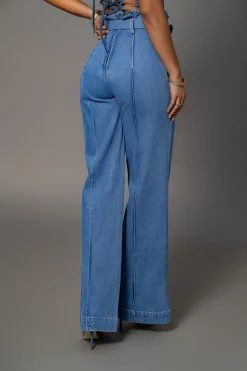 Medium Wash Minka Paper Bag Flare Leg Pants*JLUXLABEL New