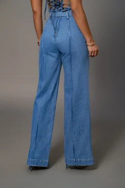 Medium Wash Minka Paper Bag Flare Leg Pants*JLUXLABEL New