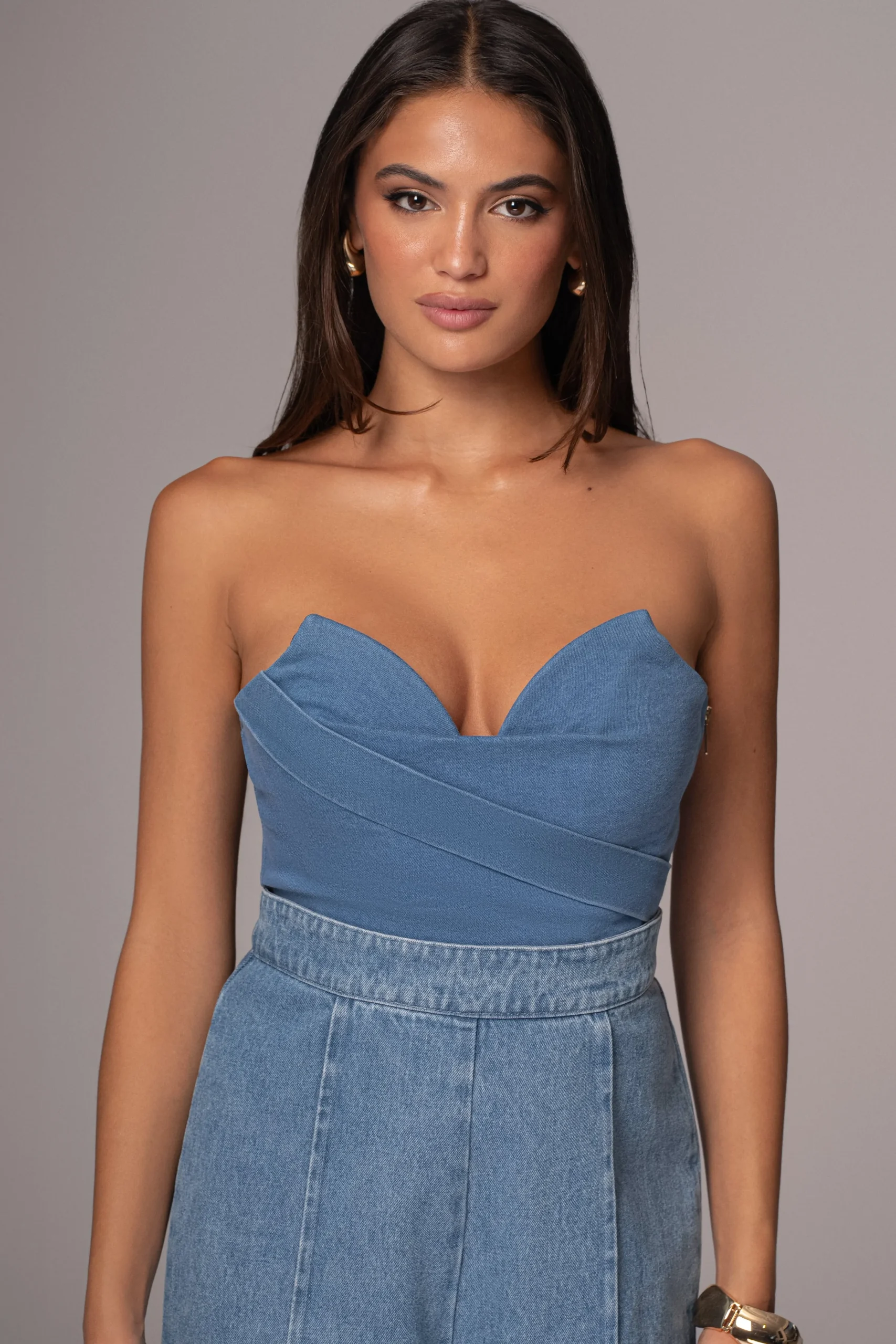 Medium Wash Teyana Denim Bustier*JLUXLABEL Clearance