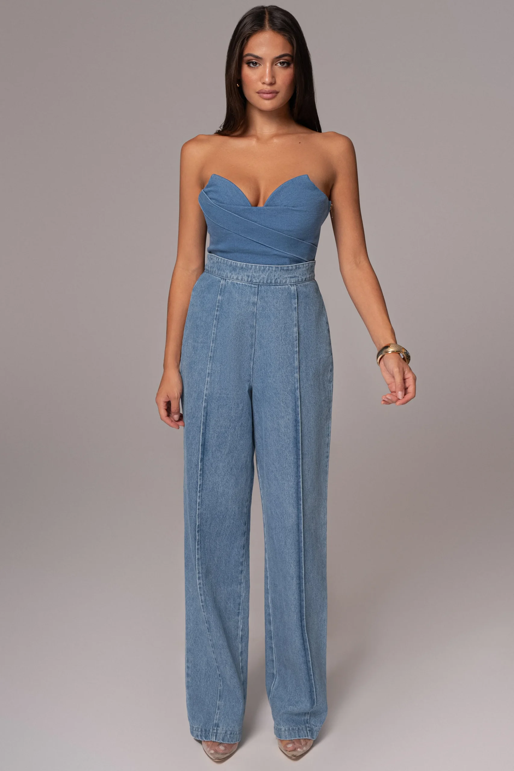 Medium Wash Teyana Denim Bustier*JLUXLABEL Clearance