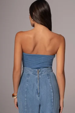 Medium Wash Teyana Denim Bustier*JLUXLABEL Clearance