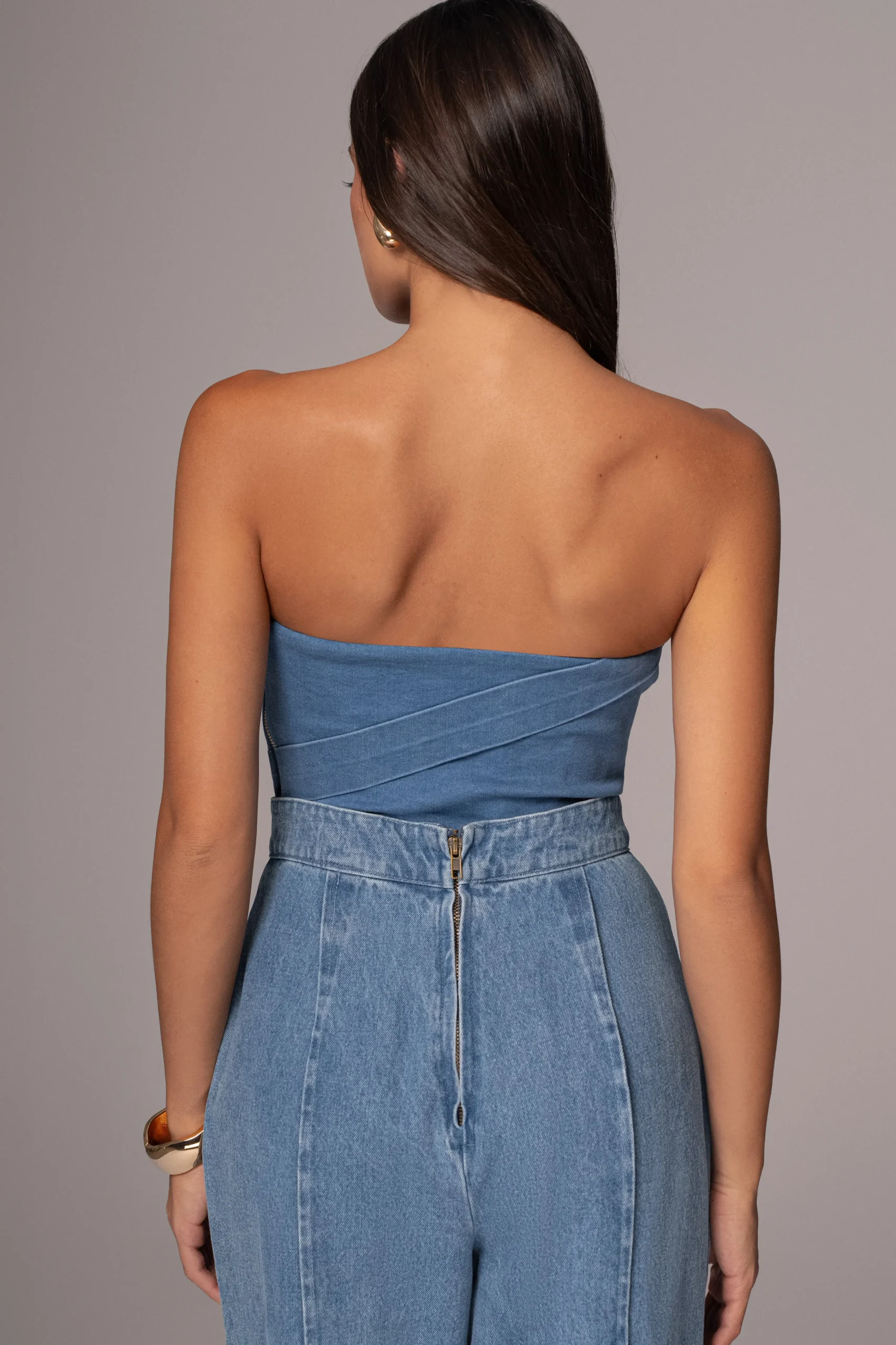 Medium Wash Teyana Denim Bustier*JLUXLABEL Clearance