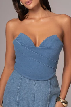Medium Wash Teyana Denim Bustier*JLUXLABEL Clearance