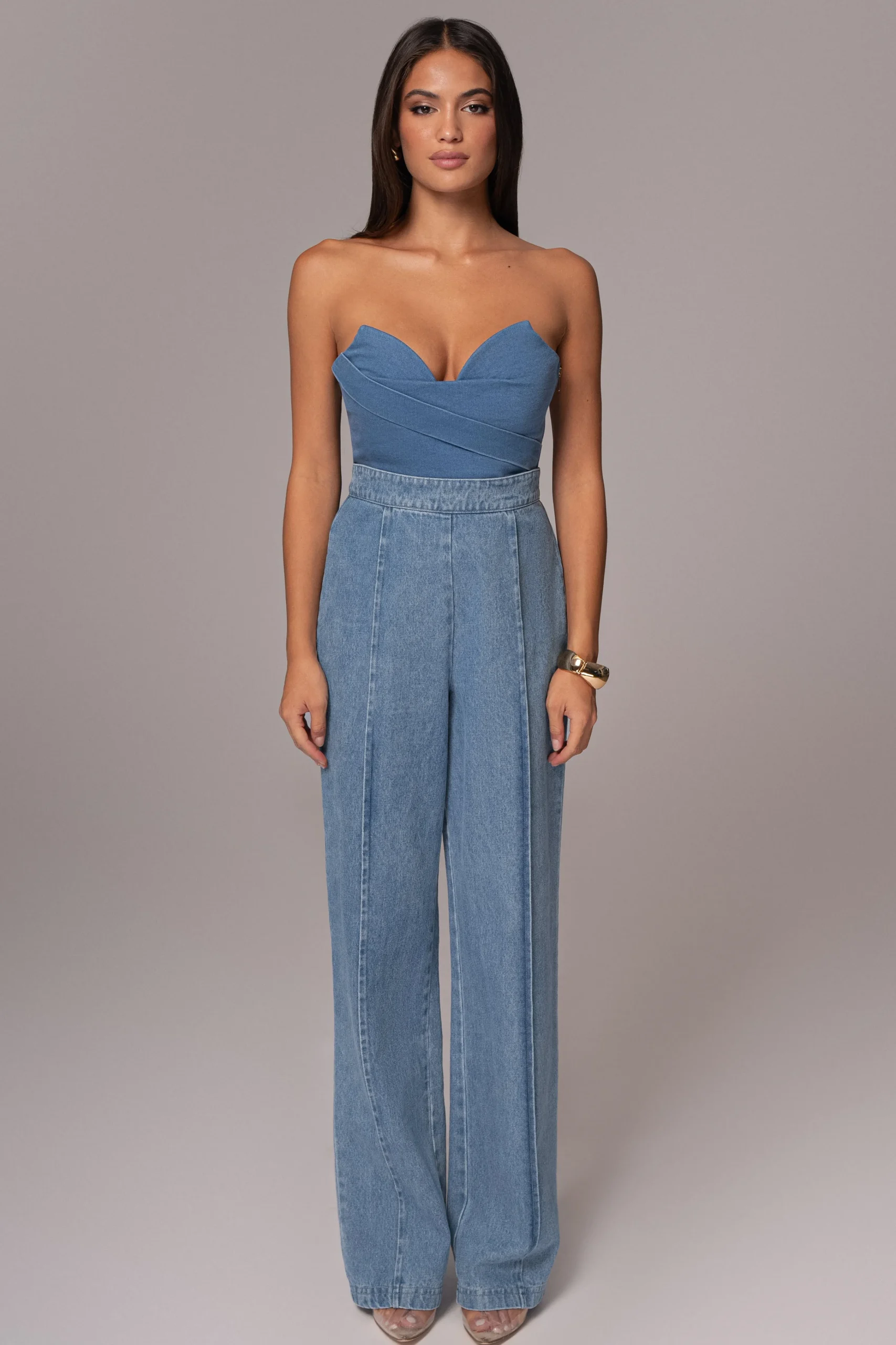 Medium Wash Teyana Denim Bustier*JLUXLABEL Clearance