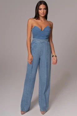 Medium Wash Teyana Denim Bustier*JLUXLABEL Clearance