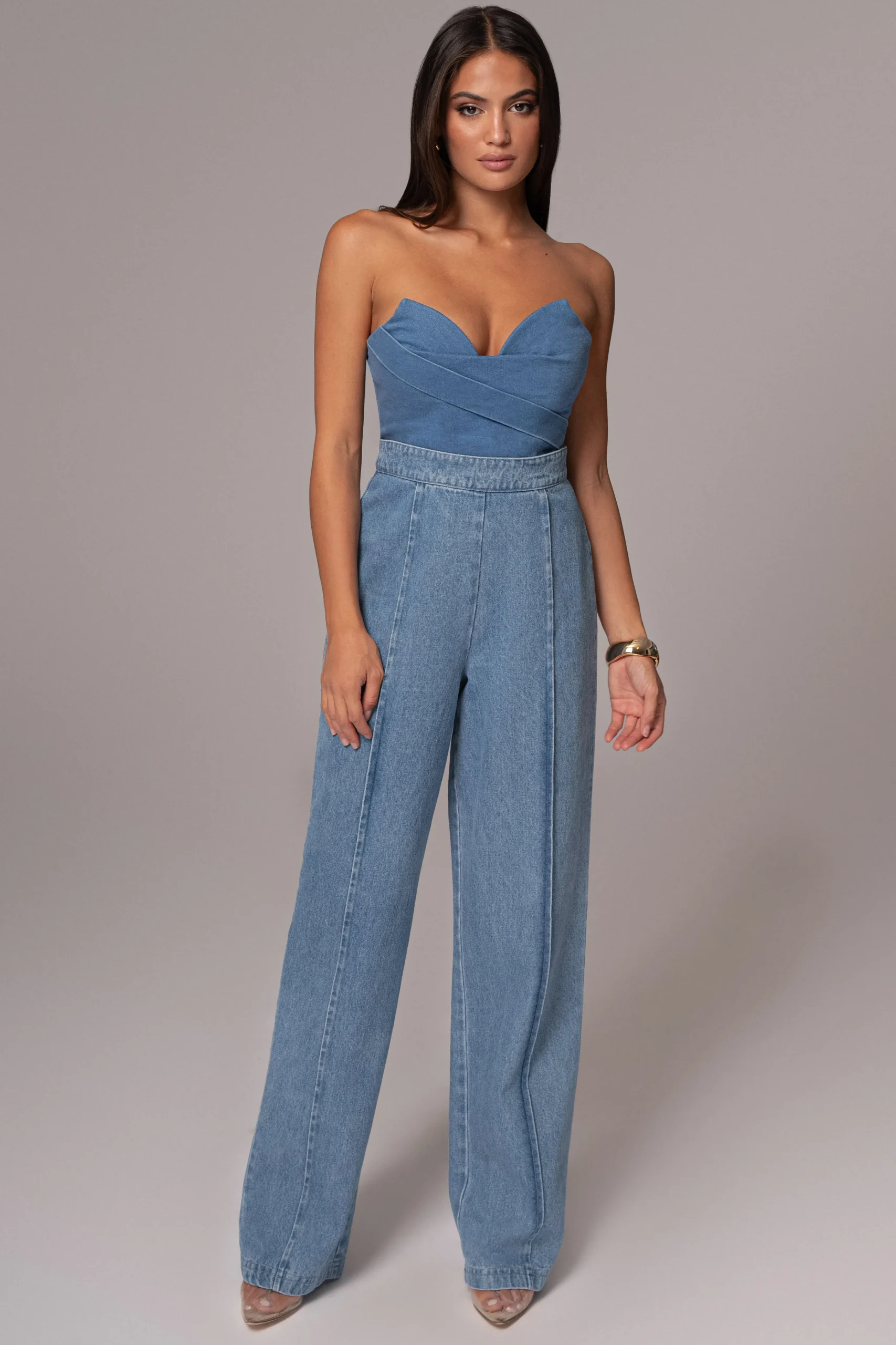 Medium Wash Teyana Denim Bustier*JLUXLABEL Clearance