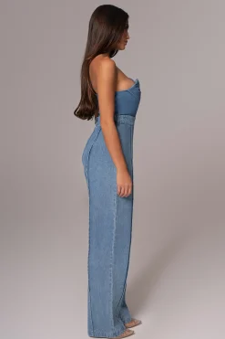 Medium Wash Teyana Denim Bustier*JLUXLABEL Clearance