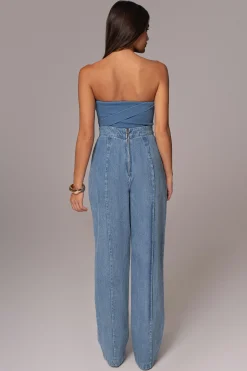 Medium Wash Teyana Denim Bustier*JLUXLABEL Clearance