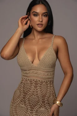 Mocha Great Escape Crochet Maxi Dress*JLUXLABEL Sale