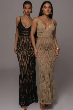 Mocha Great Escape Crochet Maxi Dress*JLUXLABEL Sale