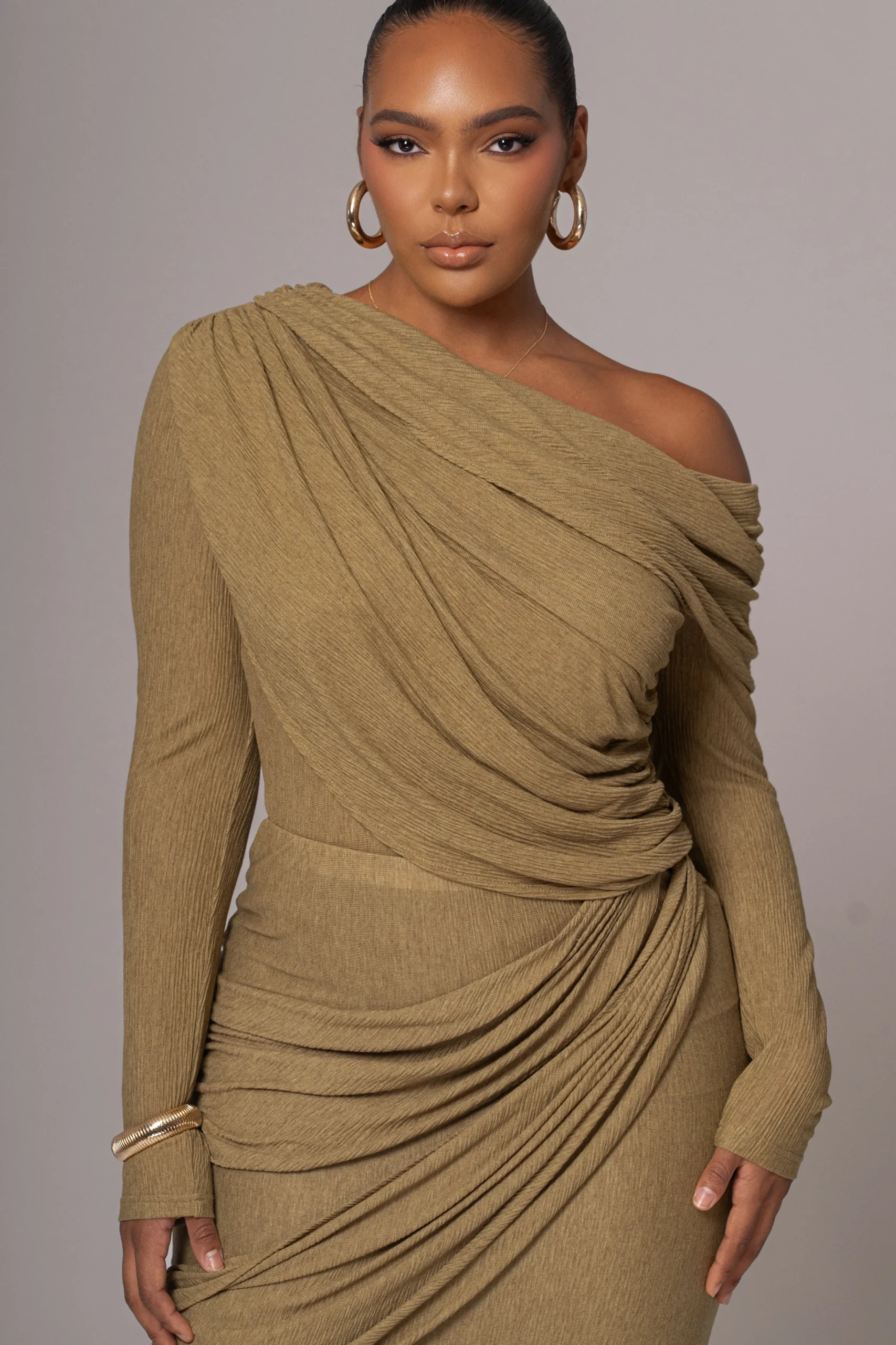 Moss Textured One Shoulder Bodysuit*JLUXLABEL Best