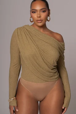 Moss Textured One Shoulder Bodysuit*JLUXLABEL Best