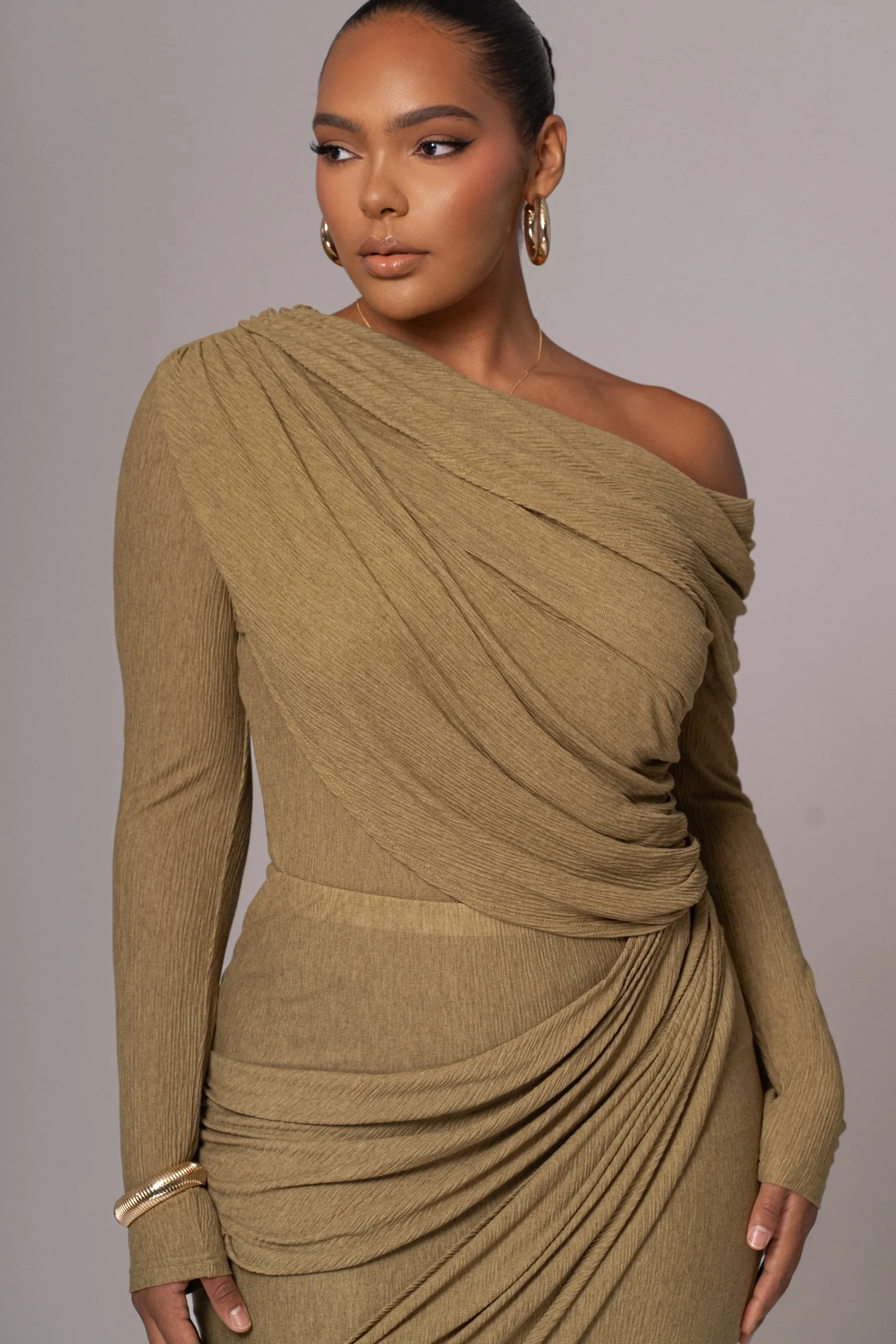 Moss Textured One Shoulder Bodysuit*JLUXLABEL Best