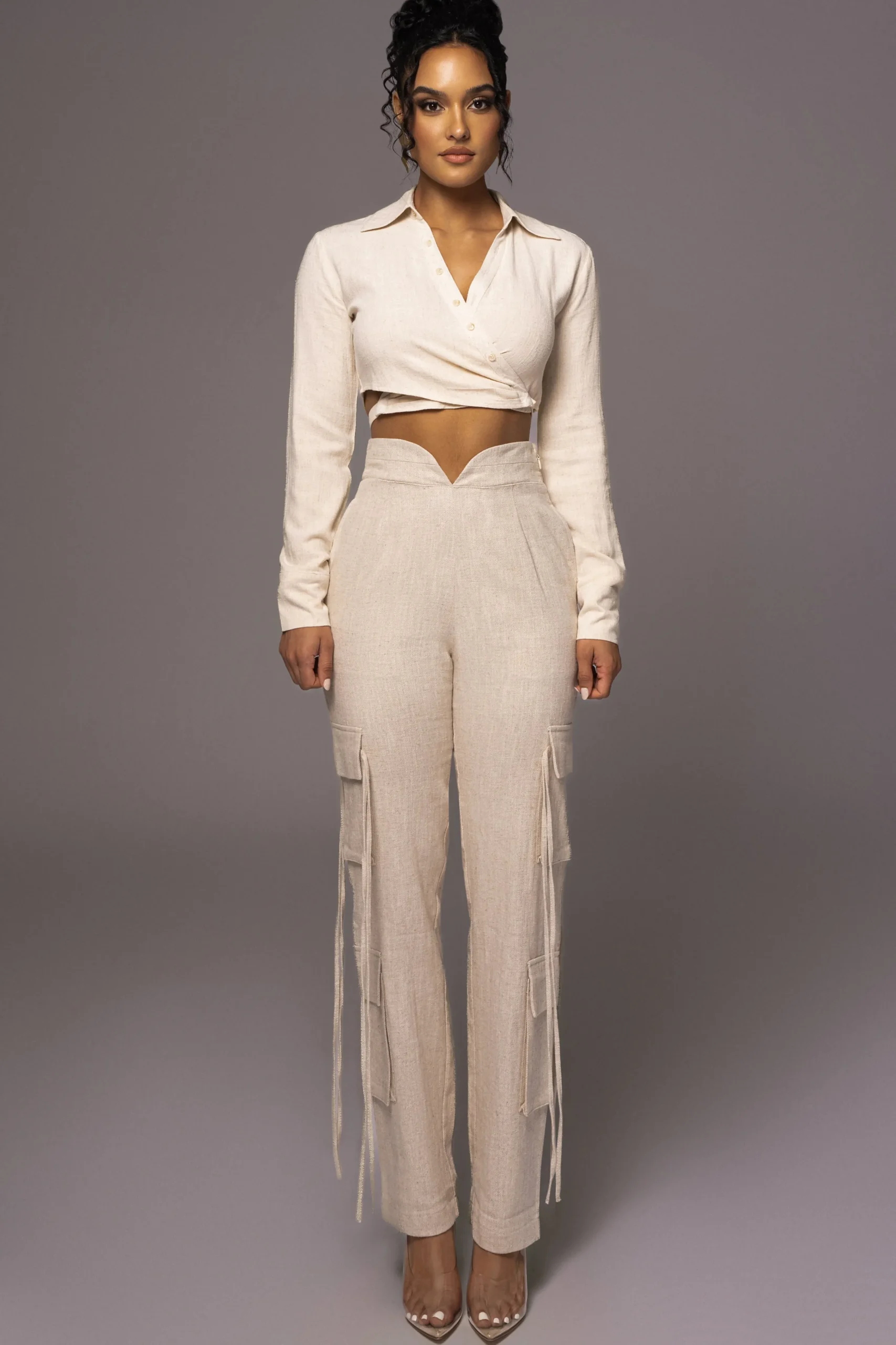 Natural Drift Away Linen Wrap Top*JLUXLABEL Clearance