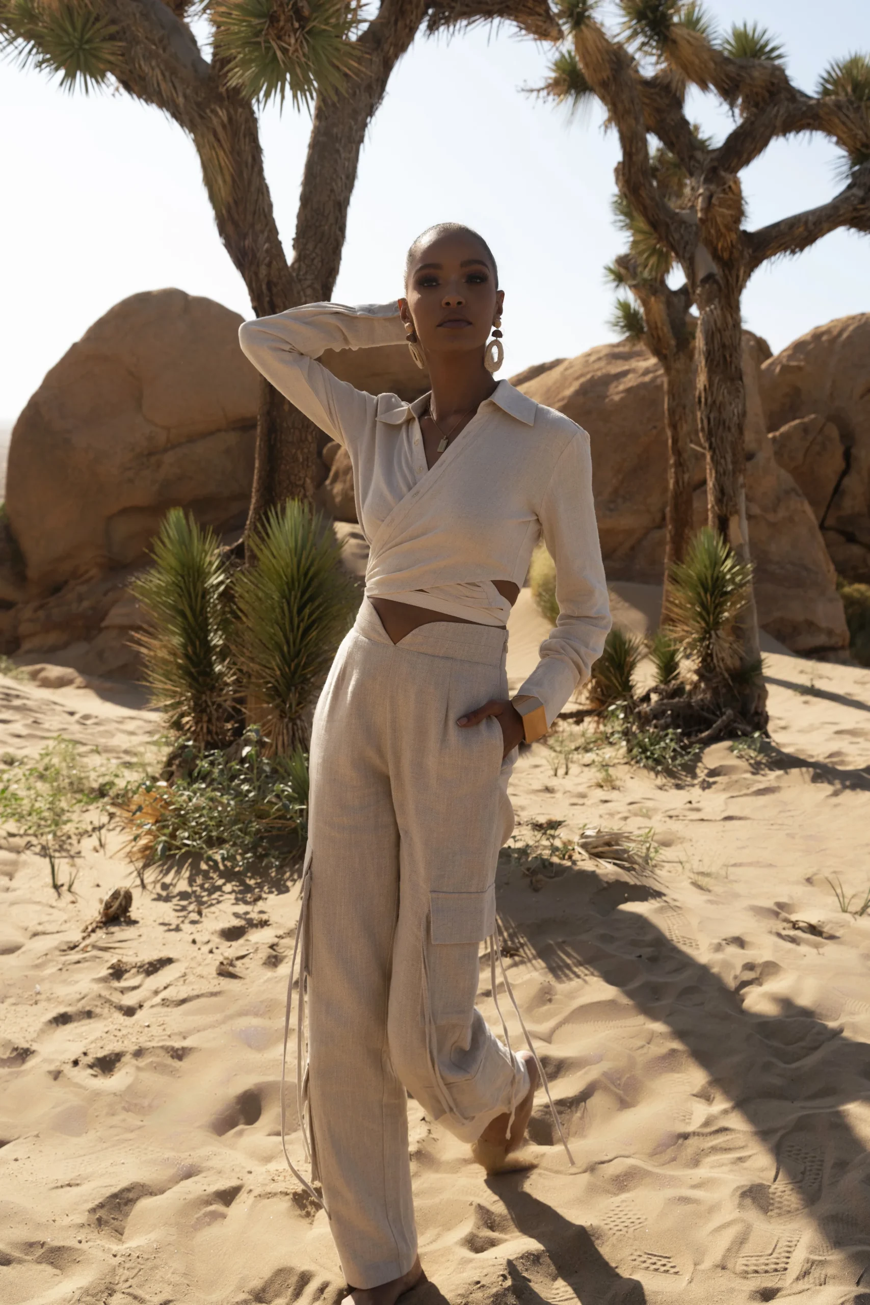 Natural Drift Away Linen Wrap Top*JLUXLABEL Clearance