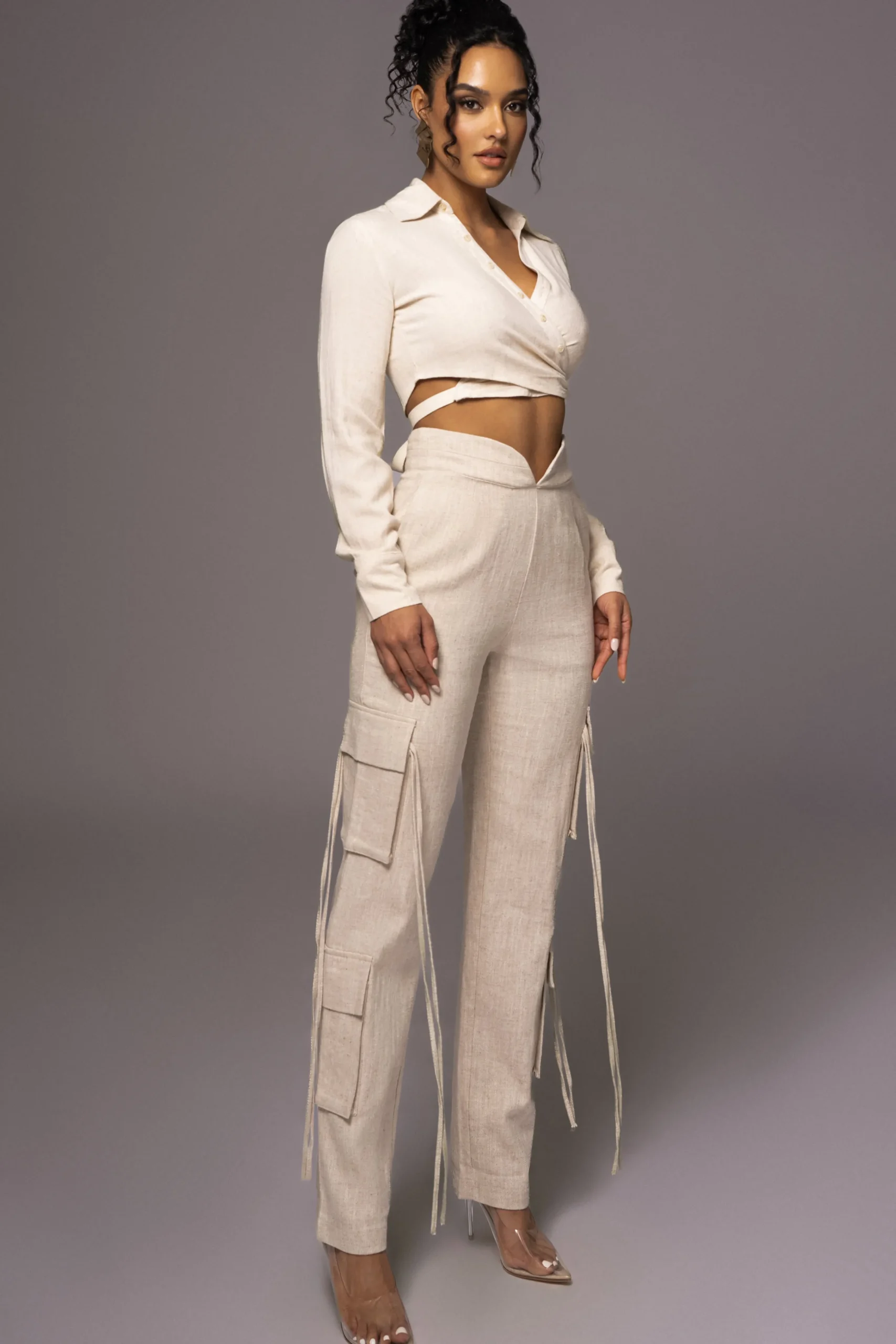 Natural Drift Away Linen Wrap Top*JLUXLABEL Clearance