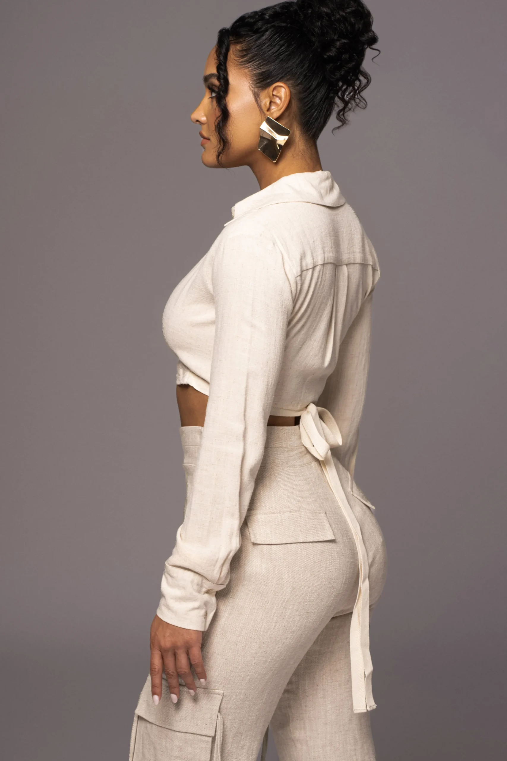 Natural Drift Away Linen Wrap Top*JLUXLABEL Clearance