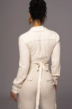 Natural Drift Away Linen Wrap Top*JLUXLABEL Clearance