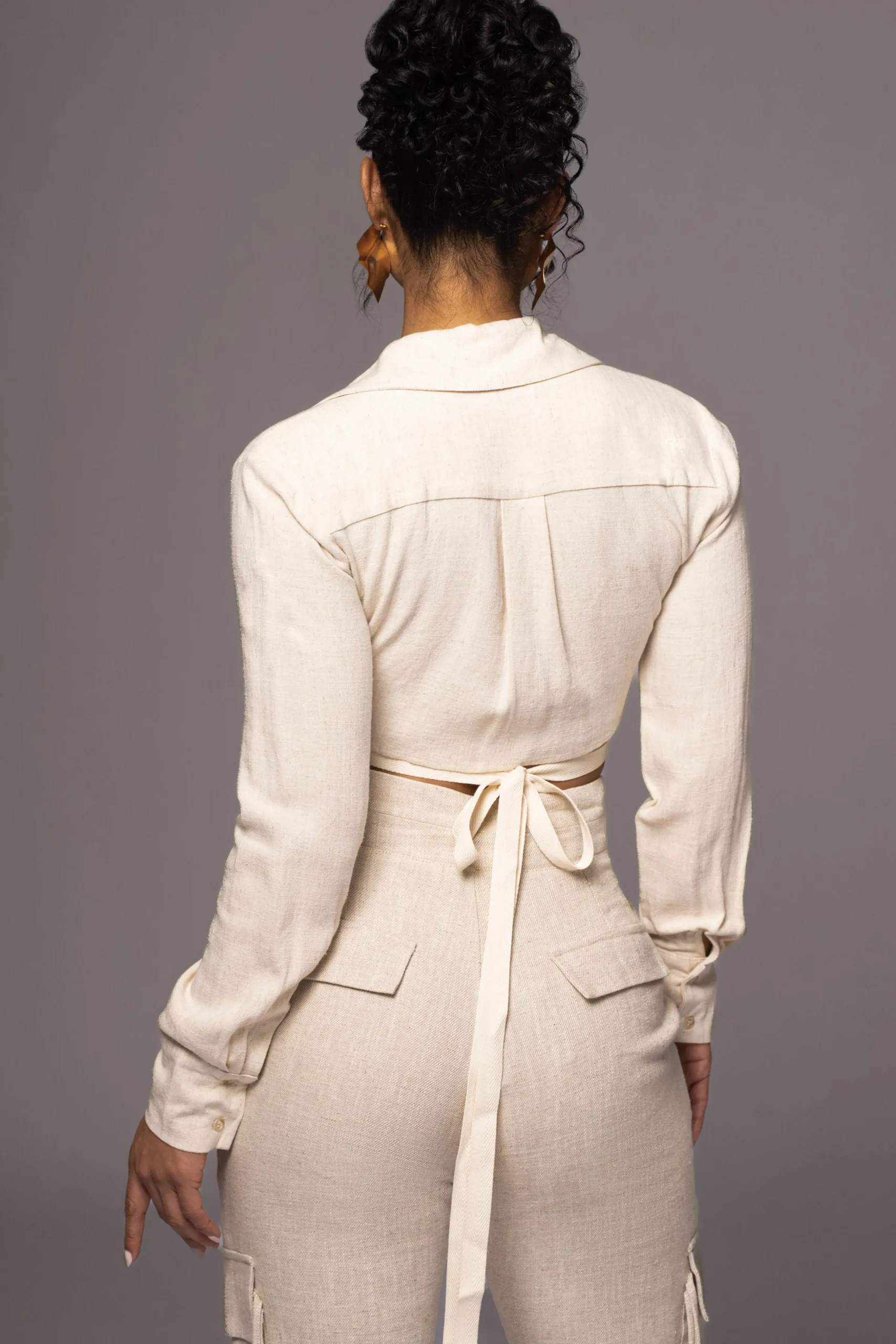 Natural Drift Away Linen Wrap Top*JLUXLABEL Clearance