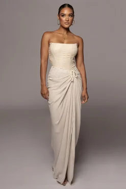 Natural Noelia Linen Slit Skirt*JLUXLABEL Clearance