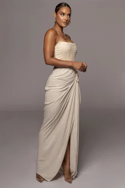 Natural Noelia Linen Slit Skirt*JLUXLABEL Clearance