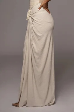 Natural Noelia Linen Slit Skirt*JLUXLABEL Clearance