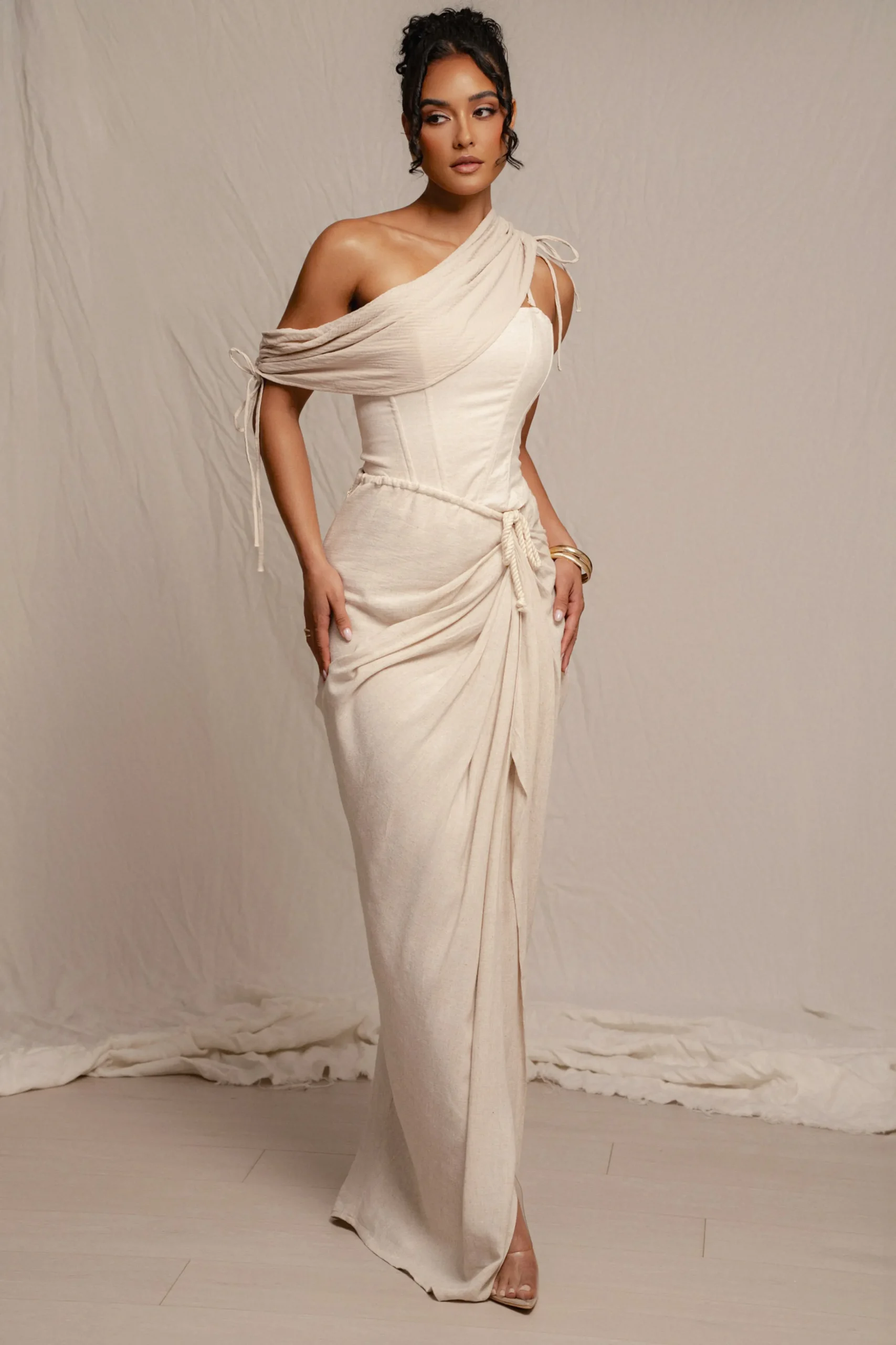 Natural Noelia Linen Slit Skirt*JLUXLABEL Clearance