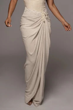 Natural Noelia Linen Slit Skirt*JLUXLABEL Clearance