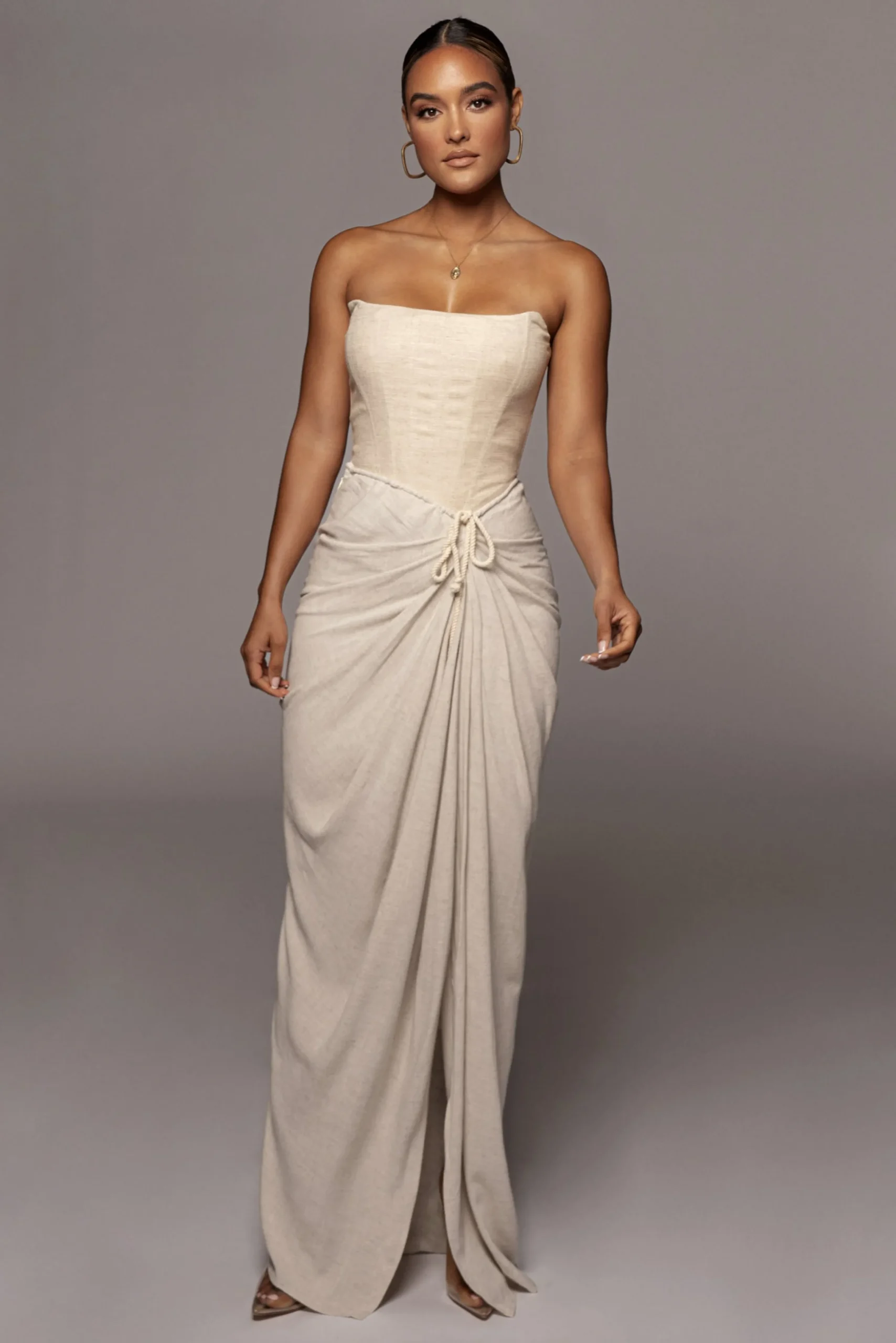 Natural Noelia Linen Slit Skirt*JLUXLABEL Clearance