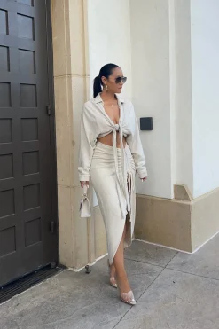 Natural Spring Ruched Linen Skirt*JLUXLABEL Outlet