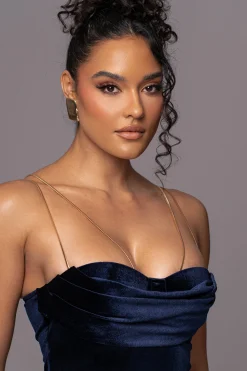 Navy JOSANNA VELVET MIDI DRESS*JLUXLABEL Clearance