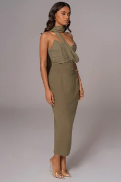 Olive Coastland Linen Skirt*JLUXLABEL Clearance