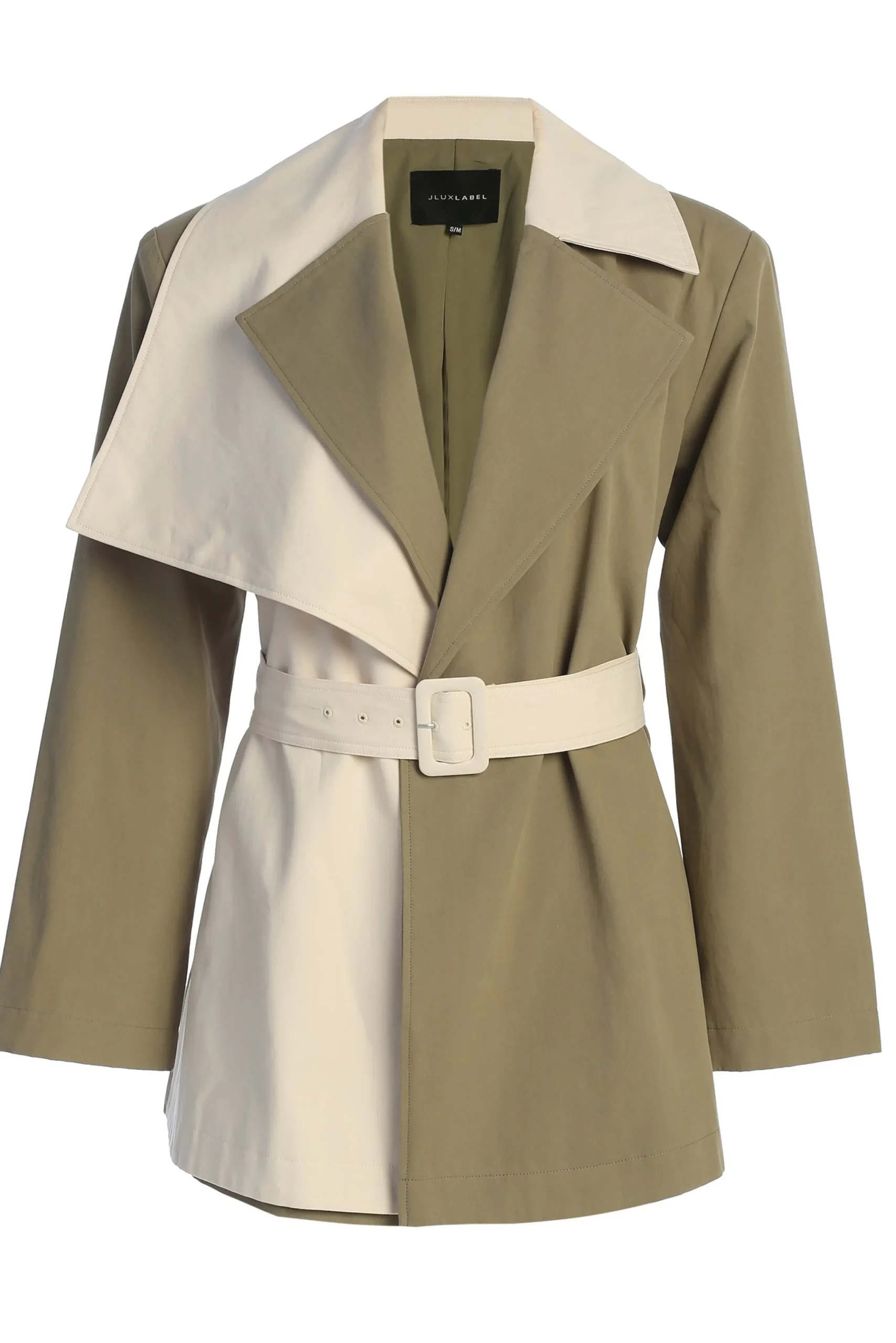 Olive Color Block Summit Belted Jacket*JLUXLABEL Sale
