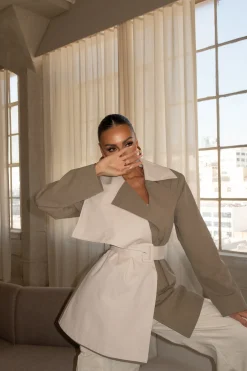 Olive Color Block Summit Belted Jacket*JLUXLABEL Sale