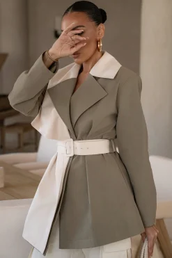 Olive Color Block Summit Belted Jacket*JLUXLABEL Sale