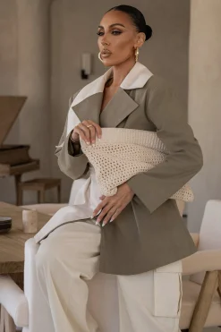 Olive Color Block Summit Belted Jacket*JLUXLABEL Sale