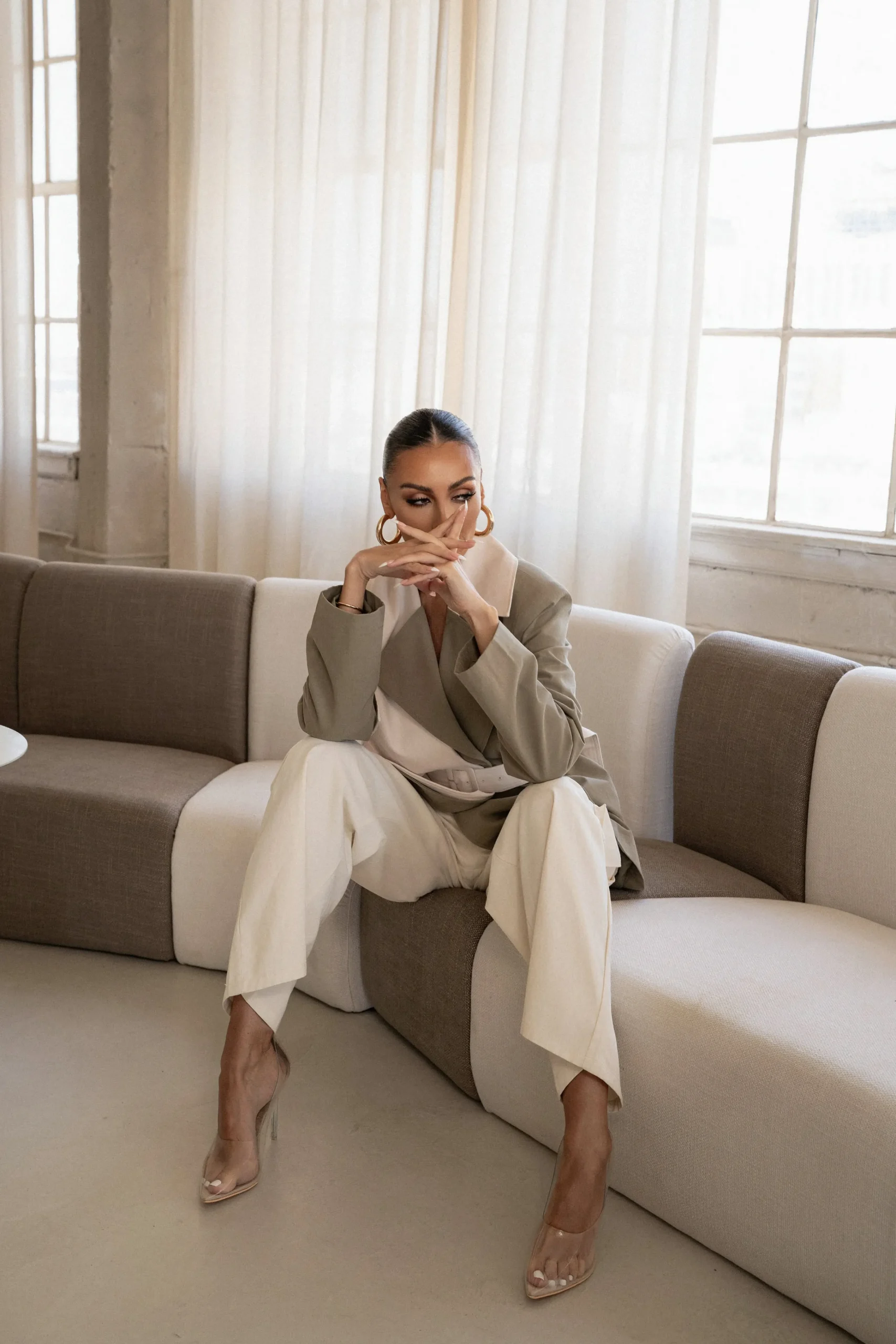 Olive Color Block Summit Belted Jacket*JLUXLABEL Sale