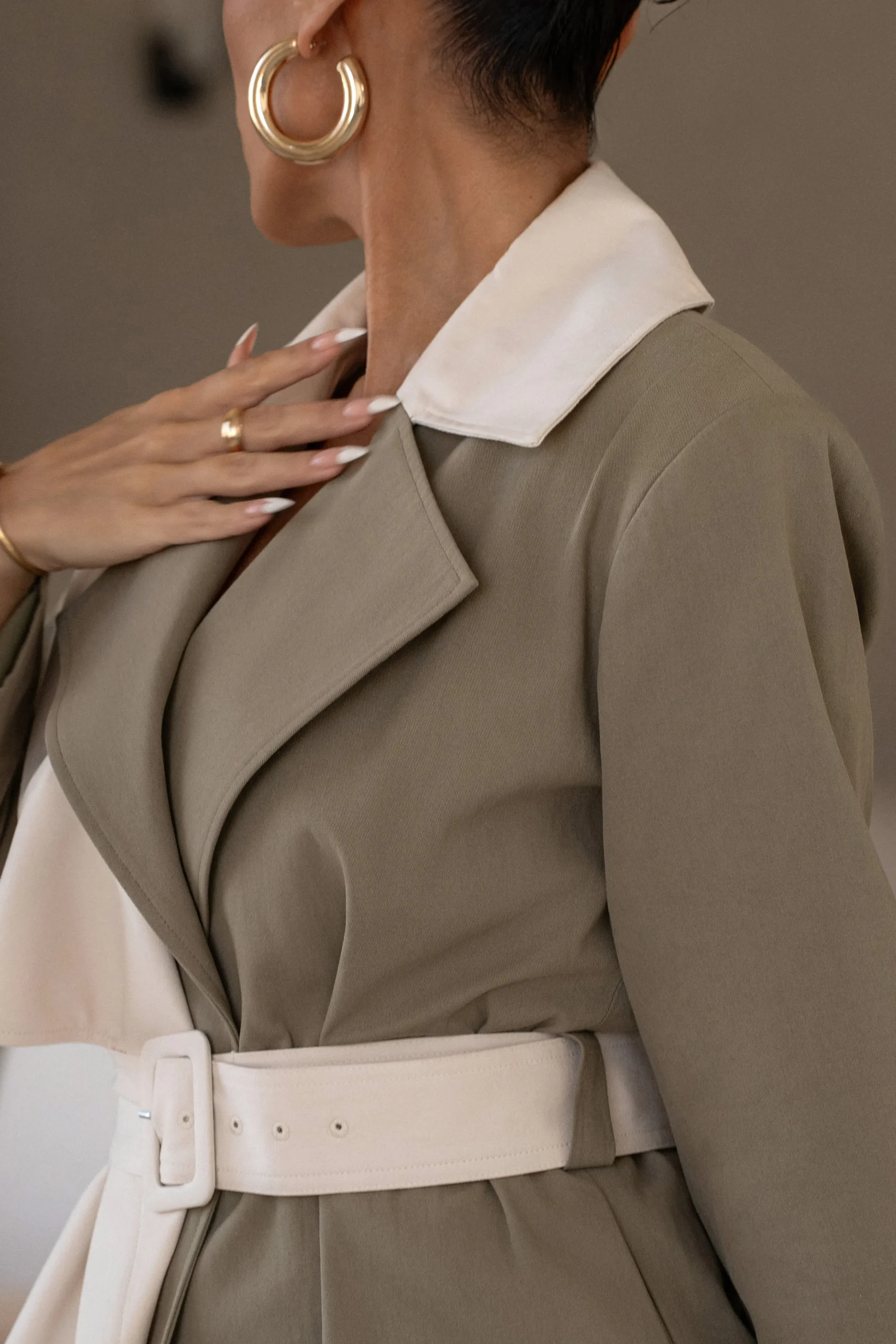 Olive Color Block Summit Belted Jacket*JLUXLABEL Sale