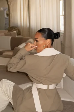 Olive Color Block Summit Belted Jacket*JLUXLABEL Sale