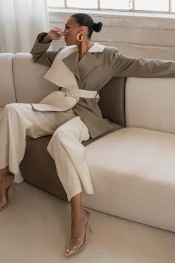 Olive Color Block Summit Belted Jacket*JLUXLABEL Sale