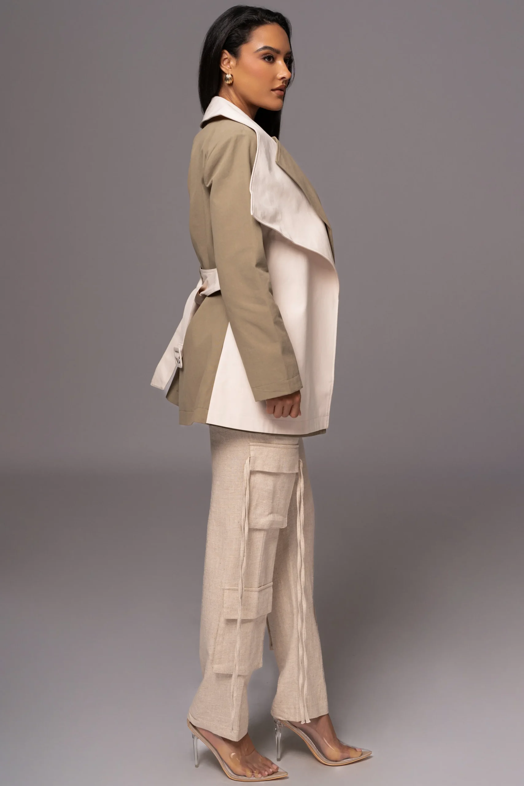 Olive Color Block Summit Belted Jacket*JLUXLABEL Sale