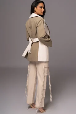 Olive Color Block Summit Belted Jacket*JLUXLABEL Sale